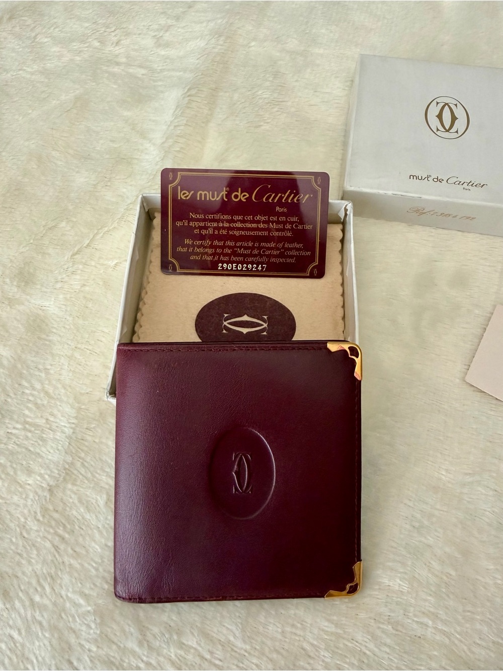 Les Must de Cartier Paris Leather Wallet Burgundy Gold Trim